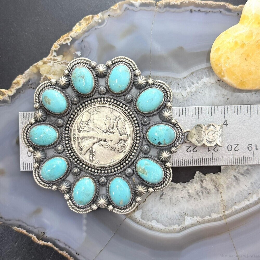 Genuine 1942 90% Silver Walking Liberty Half Dollar Coin w/Turquoise Uni Pendant - Picture 11 of 11